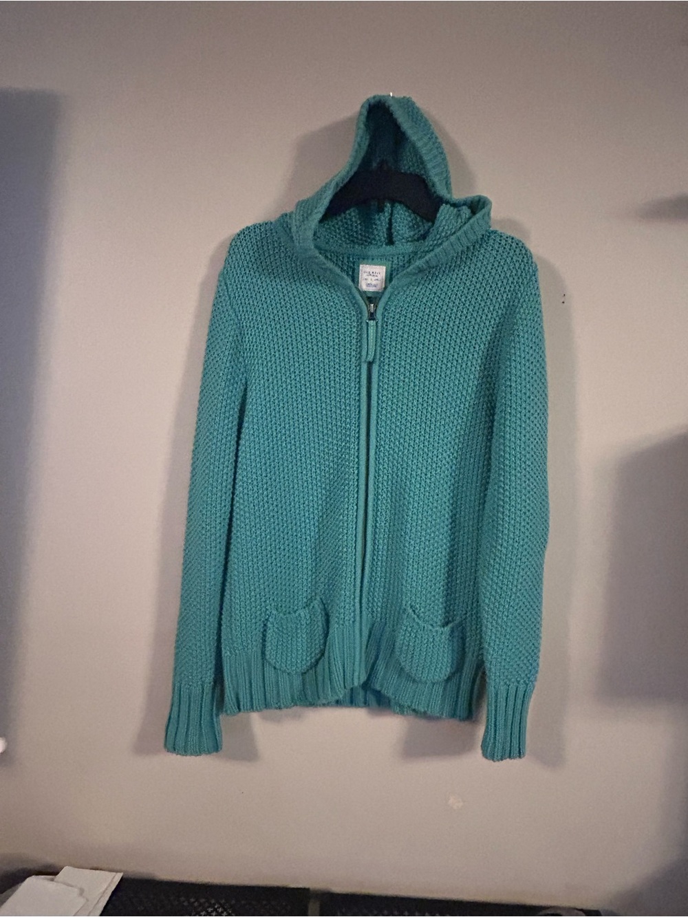 Old Navy Teal Knit Zip Hoodie Sweater